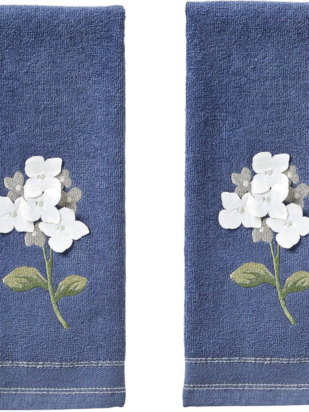 Farm Hydrangea Hand Towel Set-2pc, 100% Cotton, Embroidered, Blue